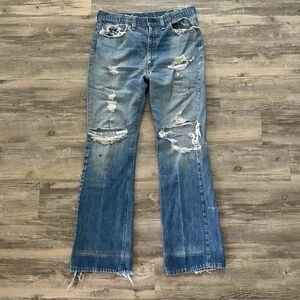 Vintage 70s Levi's 517 Single Stitch Denim Jeans Size 36x33 DISTRESSED